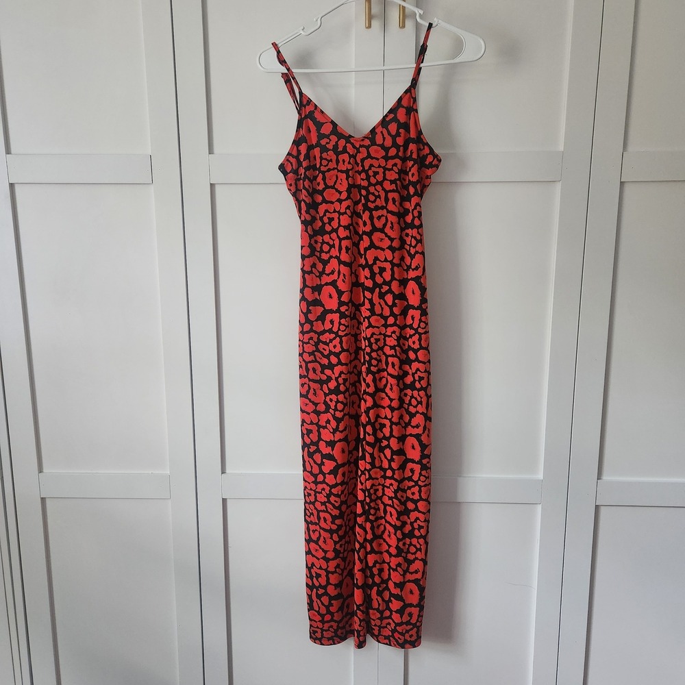 Urban Outfitters Red Leopard Print Slip Maxi Dress, Women XS, fall, grunge, Y2K